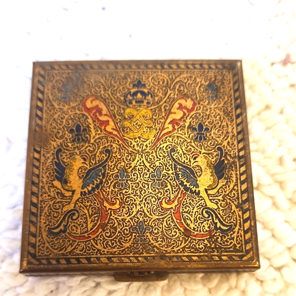 Gorgeous Antique/ Vintage VOLUPTE Mirrored Powder Compact, Exotic BIRDS